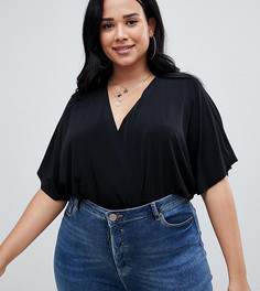 Боди с запахом, рукавами клеш и принтом ASOS DESIGN Curve - Черный