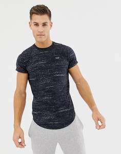 Темно-серая меланжевая футболка с логотипом и закругленным краем Hollister - Серый