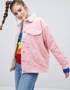 Розовая вельветовая куртка с воротником из овечьей овечьей Monki - Розовый