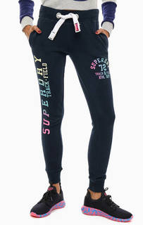 Синие хлопковые брюки джоггеры в спортивном стиле Superdry