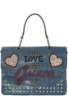 Синяя сумка с нашивками и откидным клапаном Guess