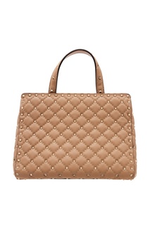 Бежевая кожаная сумка с заклепками Rockstud Valentino