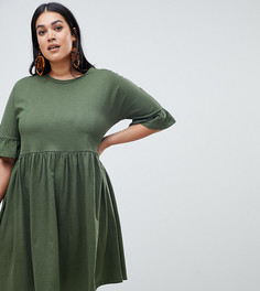 Свободное хлопковое платье с оборками ASOS DESIGN Curve - Зеленый