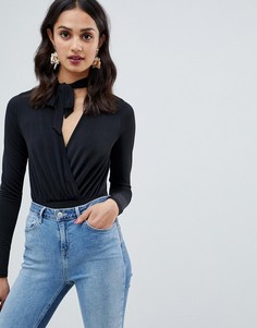 Черное боди с бантом Miss Selfridge - Черный