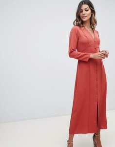 Платье макси на пуговицах с длинными рукавами ASOS DESIGN - Красный
