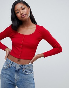 Лонгслив в рубчик на пуговицах Bershka - Черный