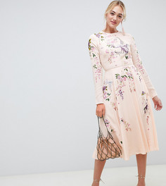 Платье миди с вышивкой цветов и птиц ASOS DESIGN Tall - Мульти