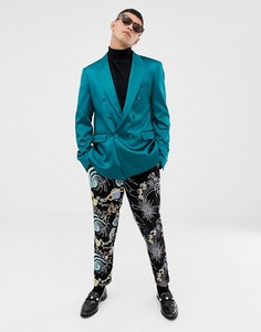 Приталенный сине-зеленый двубортный блейзер ASOS DESIGN - Зеленый