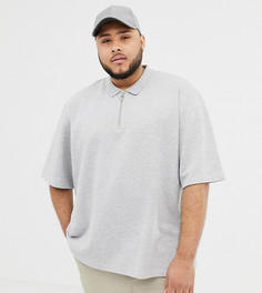 Светло-серая меланжевая футболка-поло из пике в стиле oversize с воротом на молнии ASOS WHITE Plus - Серый