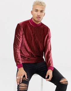 Свободный лонгслив в велюровую полоску с золотистыми блестками ASOS DESIGN - Красный