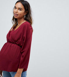 Топ с запахом и сборками на рукавах ASOS DESIGN Maternity - Черный