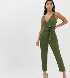 Комбинезон с запахом и поясом ASOS DESIGN Petite - Зеленый