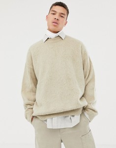ASOS WHITE oversized fluffy jumper in oatmeal mohair - Бежевый