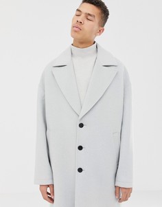 ASOS WHITE cocoon coat in ice grey wool mix - Серый