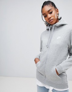Серый худи на молнии Nike Club - Серый