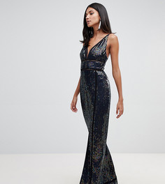 Платье макси с пайетками и отделкой ASOS DESIGN Tall - Черный