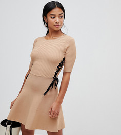 Короткое приталенное структурированное платье ASOS DESIGN Petite - Светло-бежевый