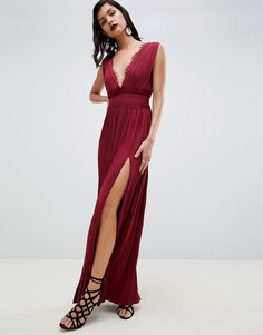 Платье макси с плиссировкой и кружевом ASOS DESIGN Premium - Красный