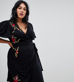 Платье с запахом и вышивкой ASOS DESIGN Curve - Черный