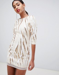 TFNC swirl patterned sequin bodycon mini dress in nude - Мульти