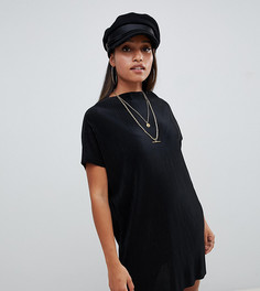 Плиссированное платье-футболка с вырезом по косой ASOS DESIGN Petite - Черный