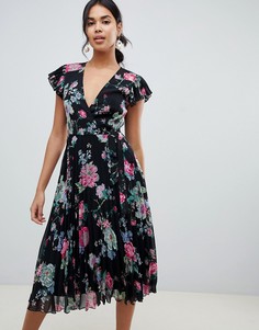 Плиссированное платье миди с рукавами клеш и цветочным принтом ASOS DESIGN - Мульти