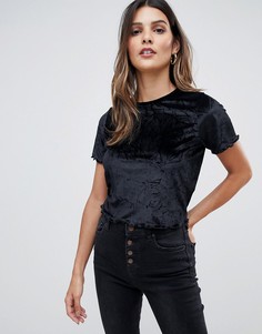 Бархатная футболка с круглым вырезом и отделкой ASOS DESIGN - Черный