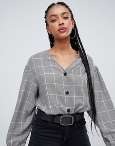 bershka check button front blouse - Мульти