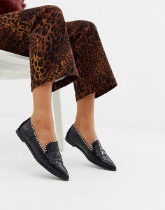 Черные лоферы с заклепками и отделкой под кожу крокодила River Island - Черный