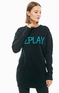 Шерстяное платье с логотипом бренда Replay