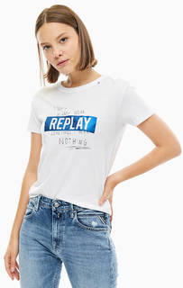 Белая футболка с блестящим принтом Replay