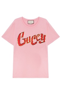 Розовая футболка с логотипом Gucci