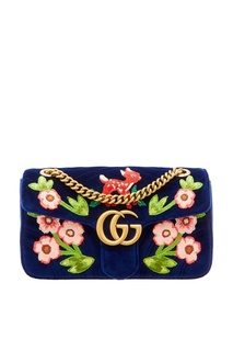 Синяя сумка с вышивкой GG Marmont Gucci