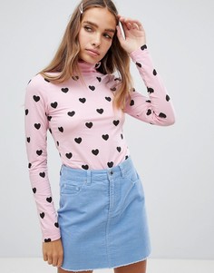 Топ с высоким воротом Lazy Oaf little hearts - Розовый