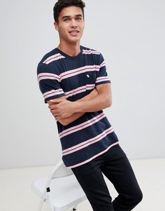 Сине-розовая футболка с логотипом и полосками Abercrombie & Fitch - Темно-синий