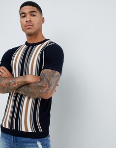 Темно-синяя трикотажная футболка с полосками River Island - Темно-синий