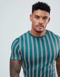 Зелено-красная обтягивающая футболка в полоску River Island - Зеленый