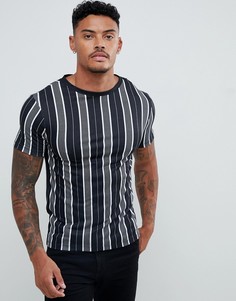 Черная обтягивающая футболка в полоску с круглым вырезом River Island - Черный