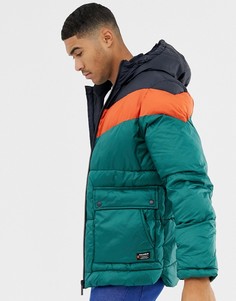 Зеленая дутая куртка в стиле колор блок Pull&Bear - Зеленый
