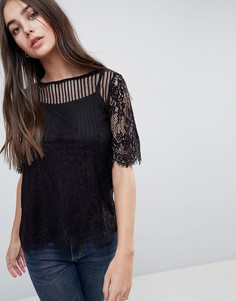 Топ свободного покроя с кружевом Vila - Черный