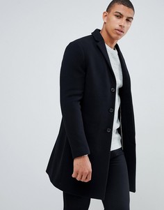 Черное пальто из переработанной шерсти Selected Homme - Черный