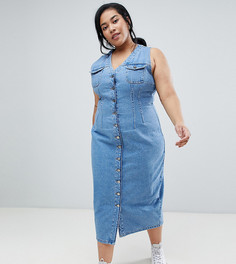 Джинсовое платье миди на пуговицах без рукавов ASOS DESIGN Curve - Синий