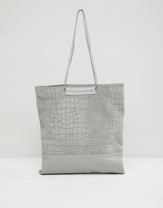 Сумка-шоппер из замши и кожи с крокодиловым рисунком ASOS DESIGN - Серый