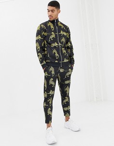 Спортивная куртка и джоггеры скинни с леопардовым принтом ASOS DESIGN - Черный