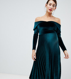 Бархатное платье миди с плиссировкой ASOS DESIGN Maternity - Зеленый