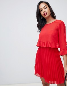 Двухслойное платье мини с плиссировкой ASOS DESIGN - Красный