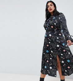 Платье макси с расклешенными рукавами и принтом звезд и луны ASOS DESIGN Curve - Мульти