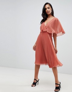 Платье миди с рукавами клеш и плиссированной юбкой ASOS DESIGN - Коричневый