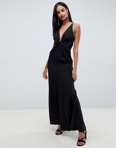 Платье макси с узлом спереди и открытой спиной из крепа ASOS DESIGN - Черный