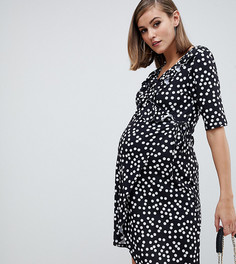 Чайное платье для кормящих мам в горошек с запахом и оборками ASOS DESIGN Maternity - Мульти